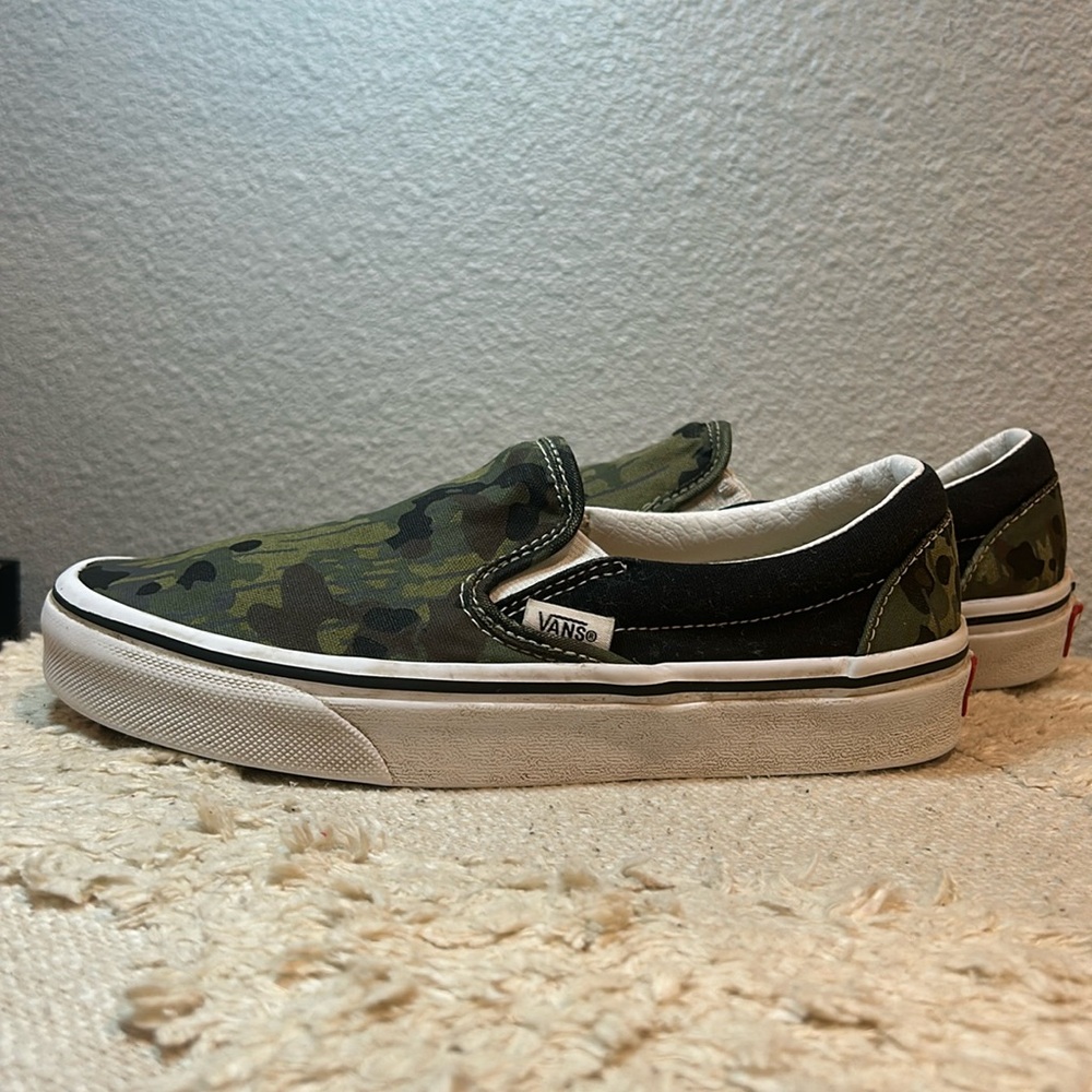 Vans Slip-On Camouflage Green and Black Canvas Loafers